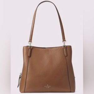 LIKE NWT Kate Spade Leila Gingerbread Leather Triple Compartment Satchel Bag Tan